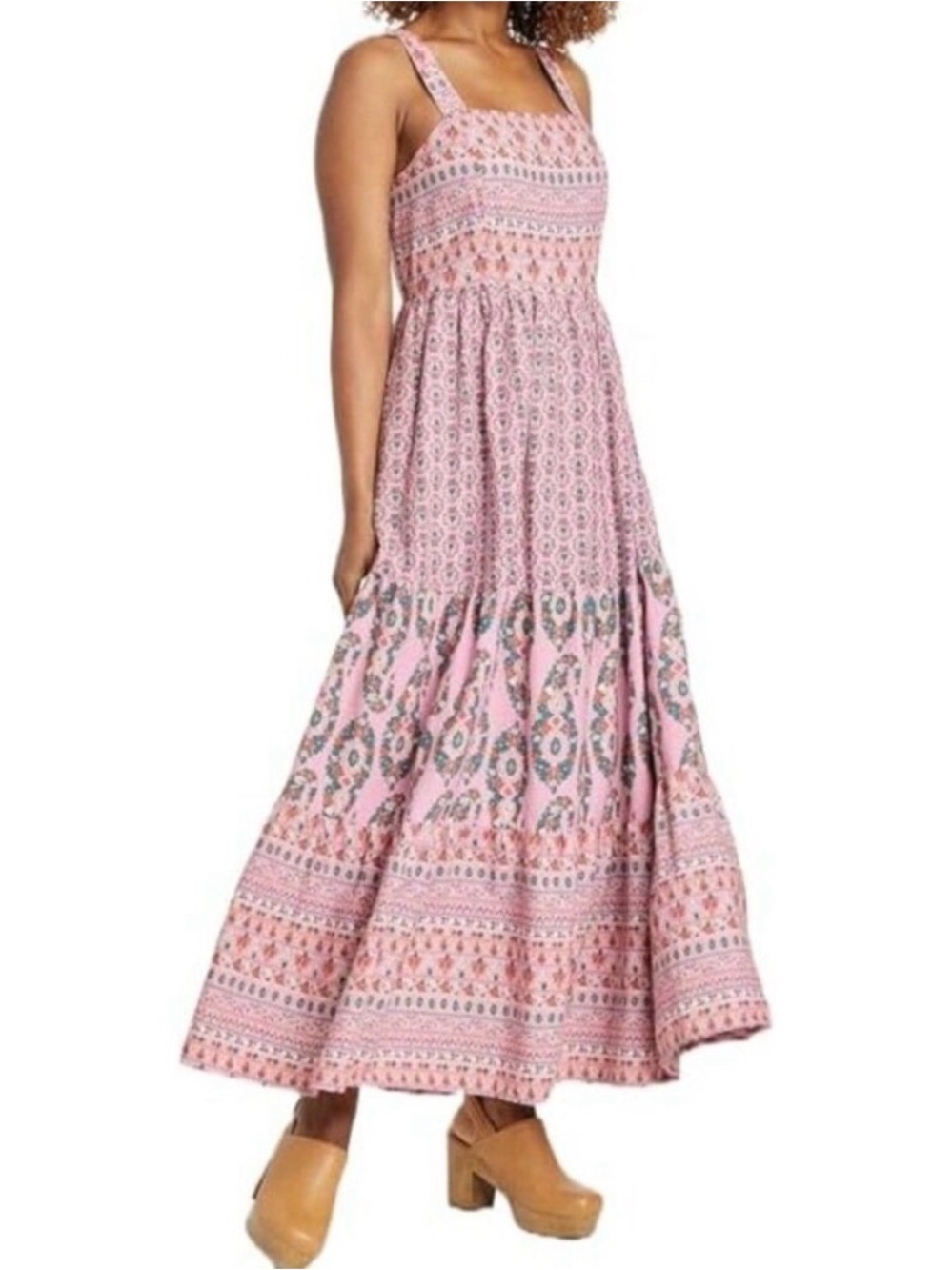 Knox Rose Pink Paisley Floral Maxi Smocked Adjustable Dress Size Small